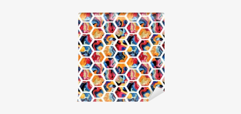 Watercolor Hexagon Seamless Pattern Wall Mural • Pixers® - Watercolor Painting, transparent png #917504