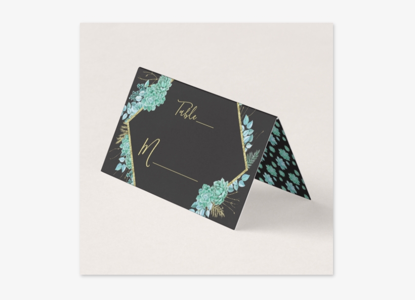 Aqua Teal Watercolor Succulents Gold Foil Frame & Black - Gold, transparent png #917560