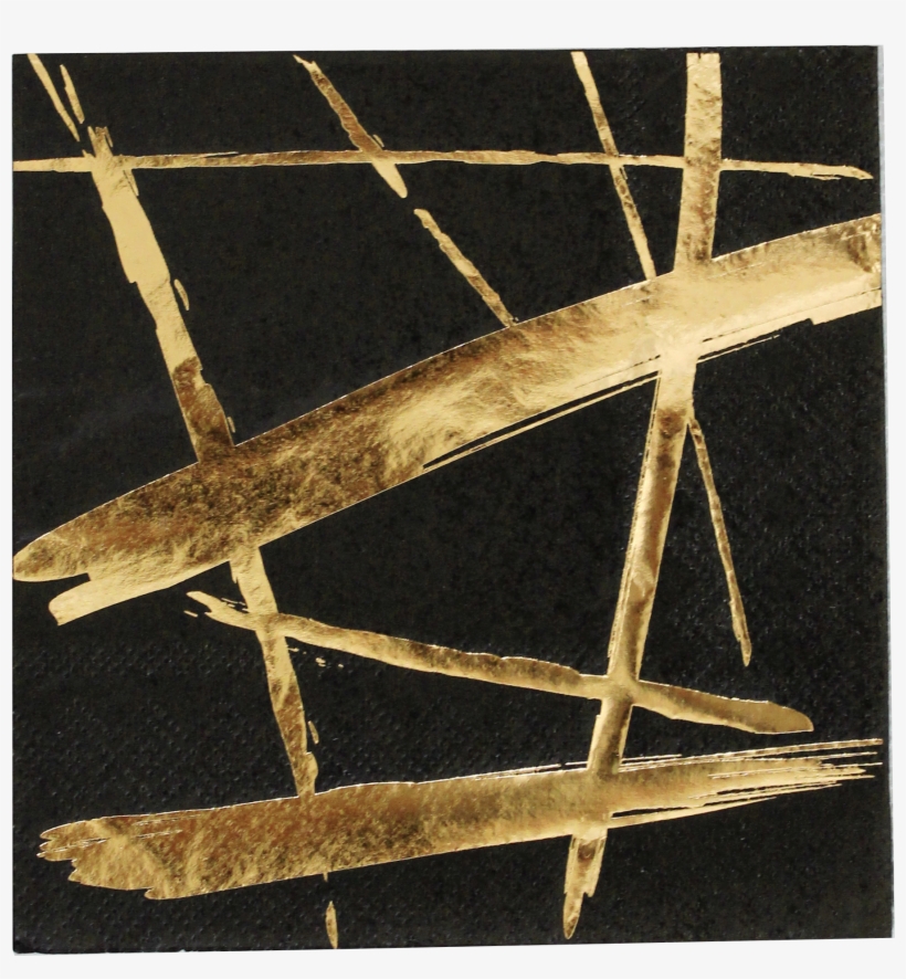 Black With Gold Brush Strokes Cocktail Paper Napkins - Gold Brush Strokes Cocktail Napkins, transparent png #919118