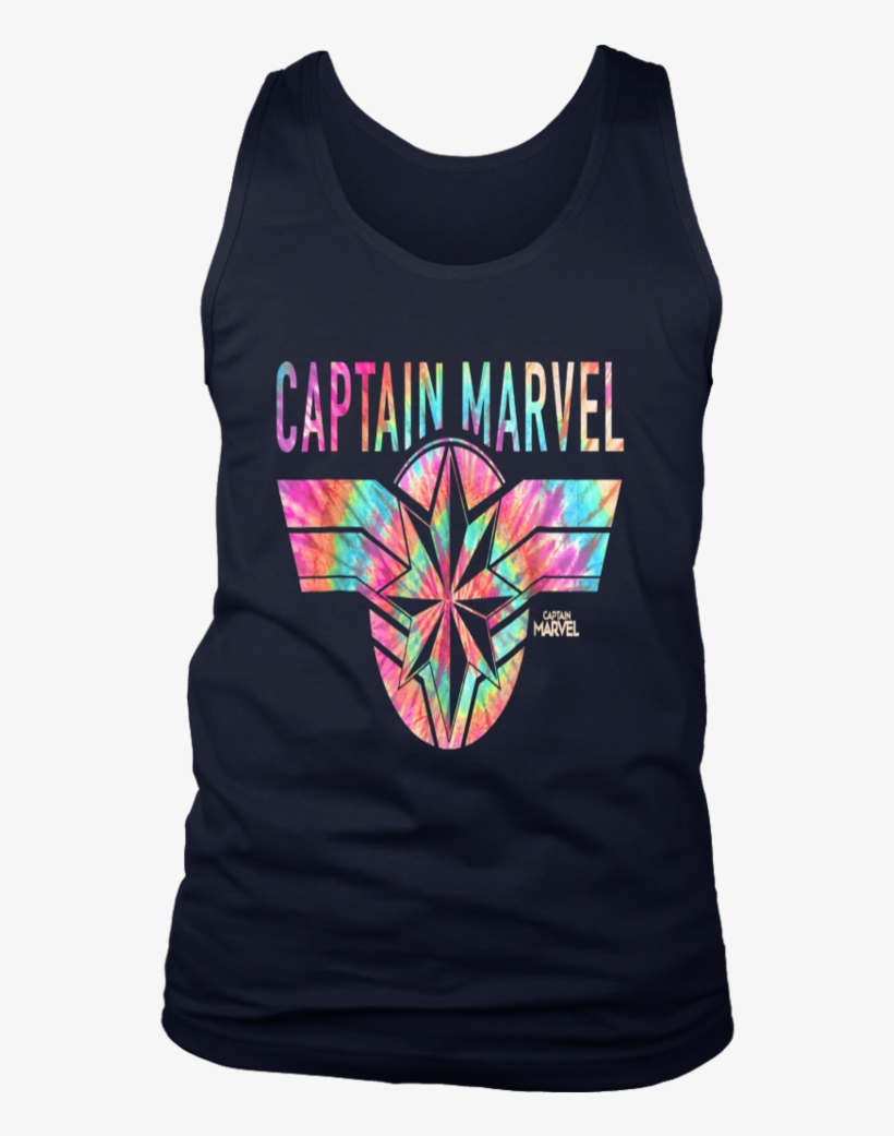 Captain Marvel Logo Banner Tie Dye Colors Graphic T-shirt - T-shirt, transparent png #9102471