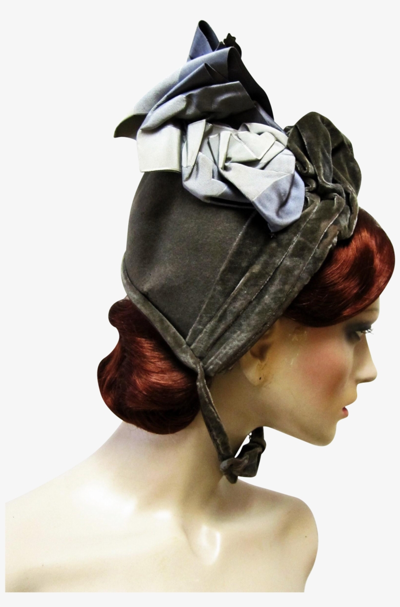 Civil War Era Ladies Felt And Velvet Bonnet Hat - Costume Hat, transparent png #9105728