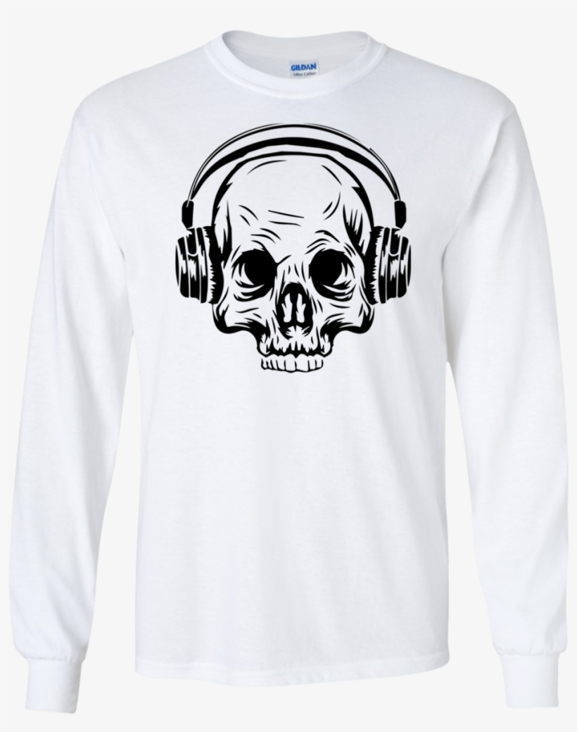 Skull & Headphones Long Sleeve - Sweatshirt, transparent png #9106757