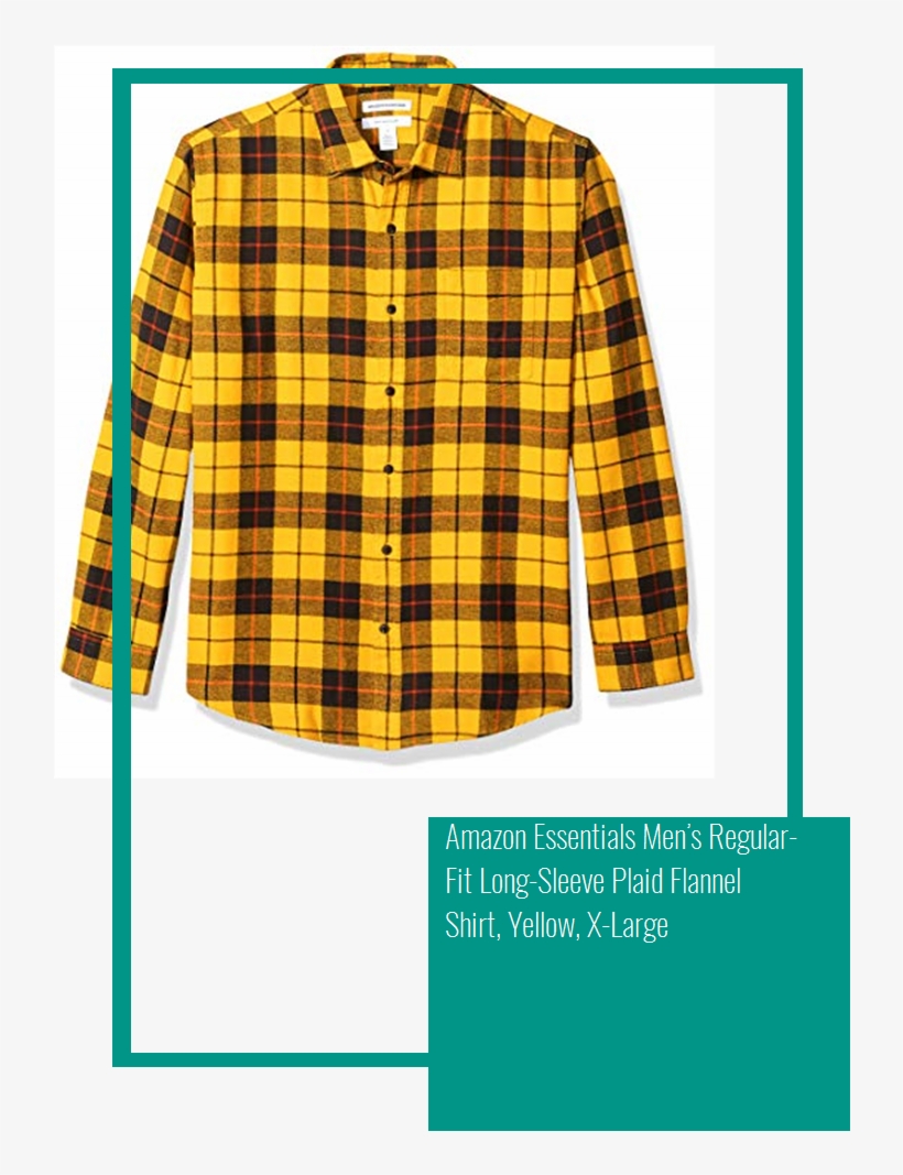 Amazon Essentials Men's Regular Fit Long Sleeve Plaid - Men's Yellow Black Flannel Shirt, transparent png #9107569