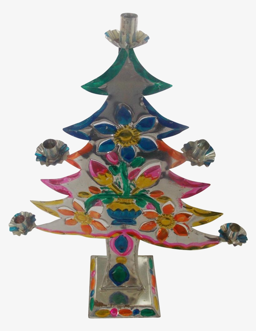 Vintage Folk Art Cut Tin Candelabra With - Christmas Tree, transparent png #9109557