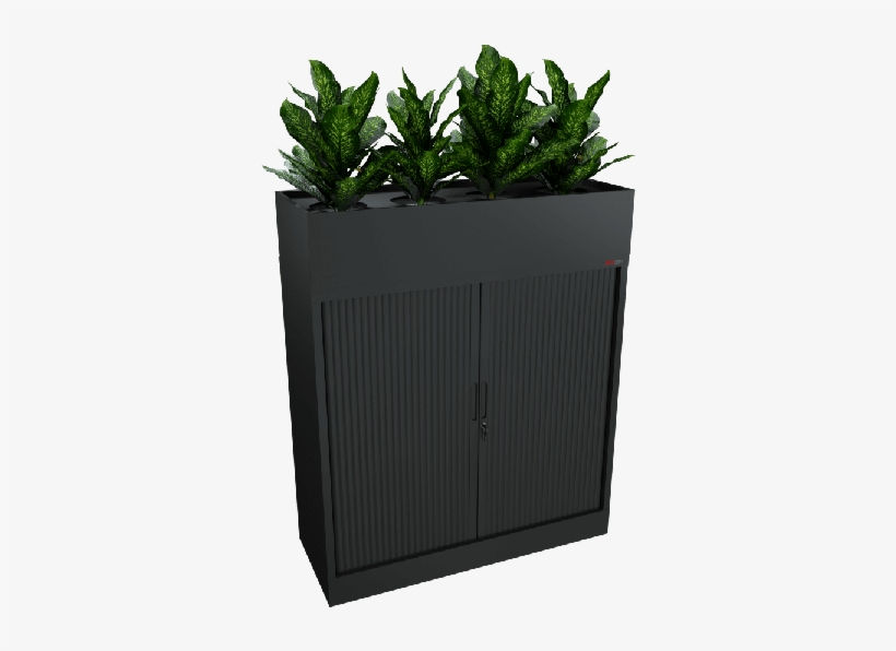 Black Tambour And Planter 1200w - Office Cabinet With Planter Box, transparent png #9115206