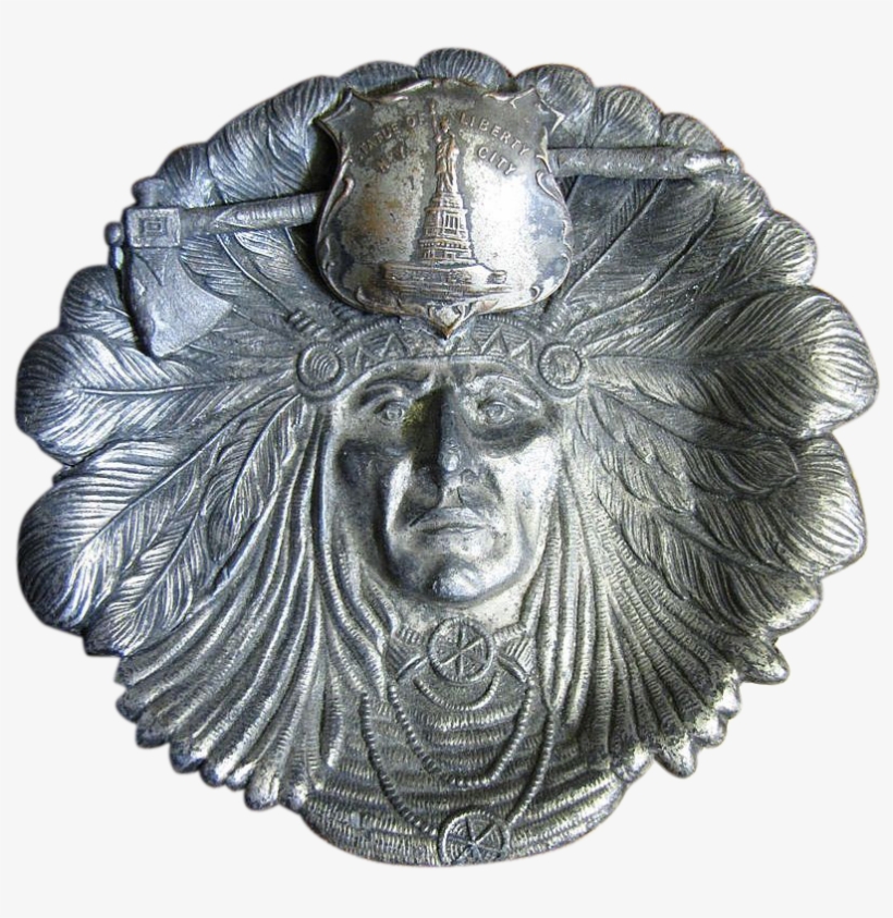 Early 1900's Indian Head Bronze Coated Spelter Souvenir - Emblem, transparent png #9116524