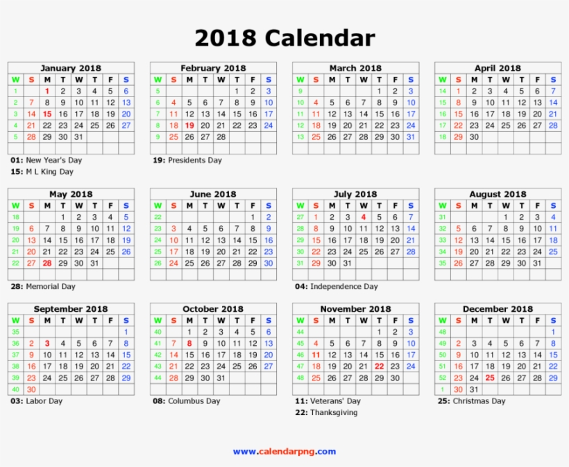 Download Calendar 2018 Png File For Designing Projects - Printable Calendar 2019 Starting Monday, transparent png #9117194