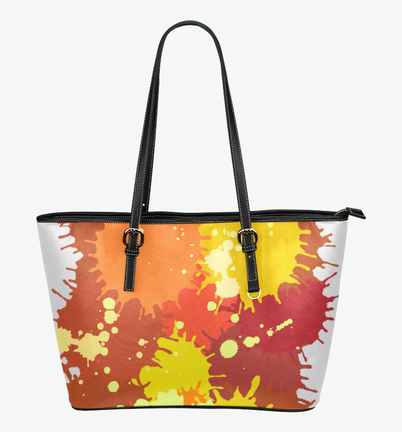 Summer Orange Yellow Splash Painting Leather Tote Bag/large - Tote Bag, transparent png #9117619