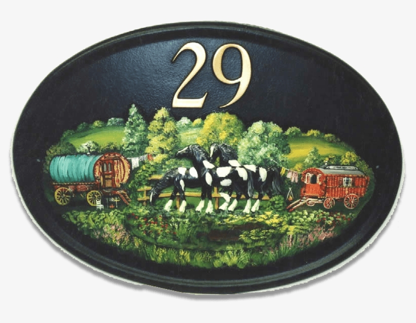 Horses & Gypsy Caravan House Sign - Label, transparent png #9120929