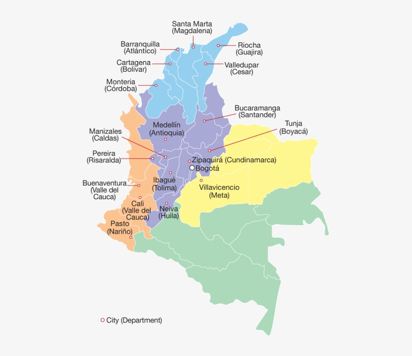 Fig 01 - 5 Regions 32 Departments Colombia, transparent png #9128312