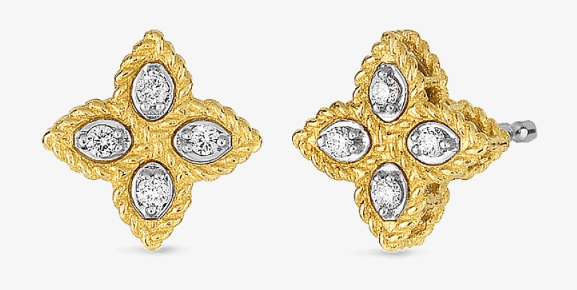 Roberto Coin “princess Flower” 18k Yellow Gold Small - Roberto Coin Princess Flower Diamond Stud Earrings, transparent png #9129644
