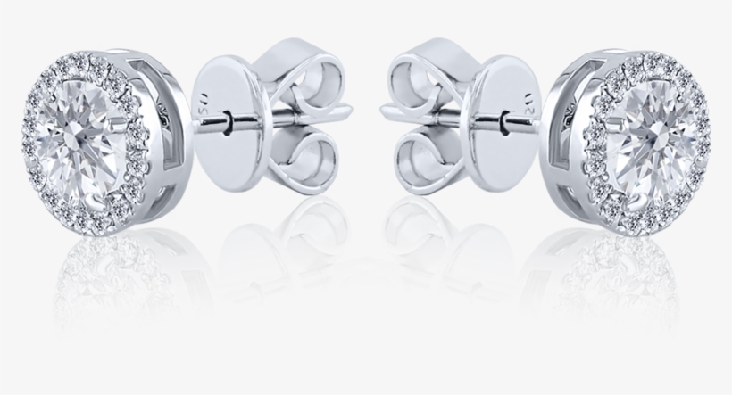 Halo Round Cut Diamond Stud Earrings In 18k White Gold - Silver, transparent png #9129757