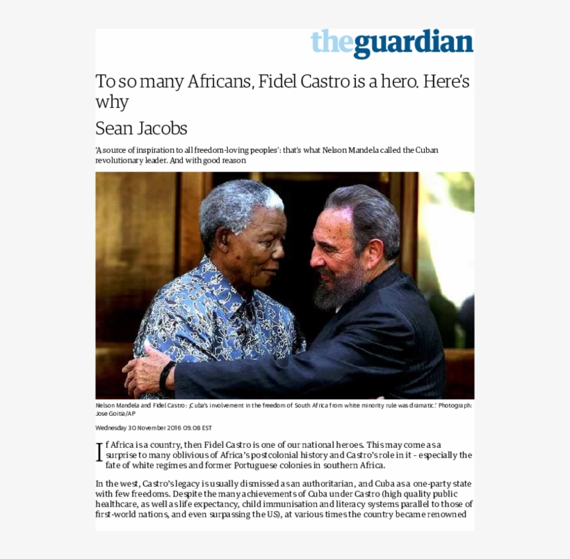 To So Many Africans, Fidel Castro Is A Hero - Guardian Co Uk, transparent png #9131101