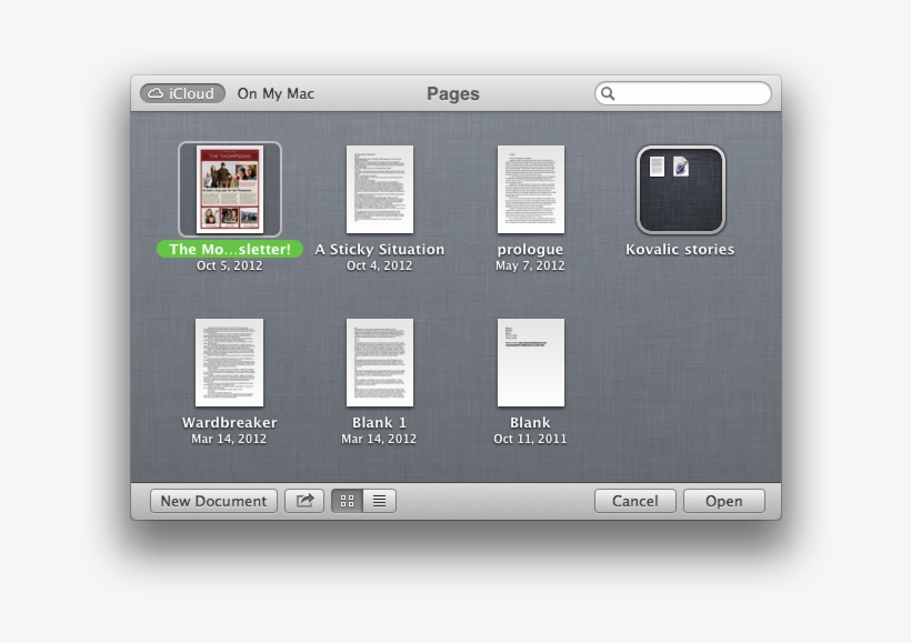 Pages' Open Dialog Box Shows You All Your Files Created - Pages For Icloud, transparent png #9133080