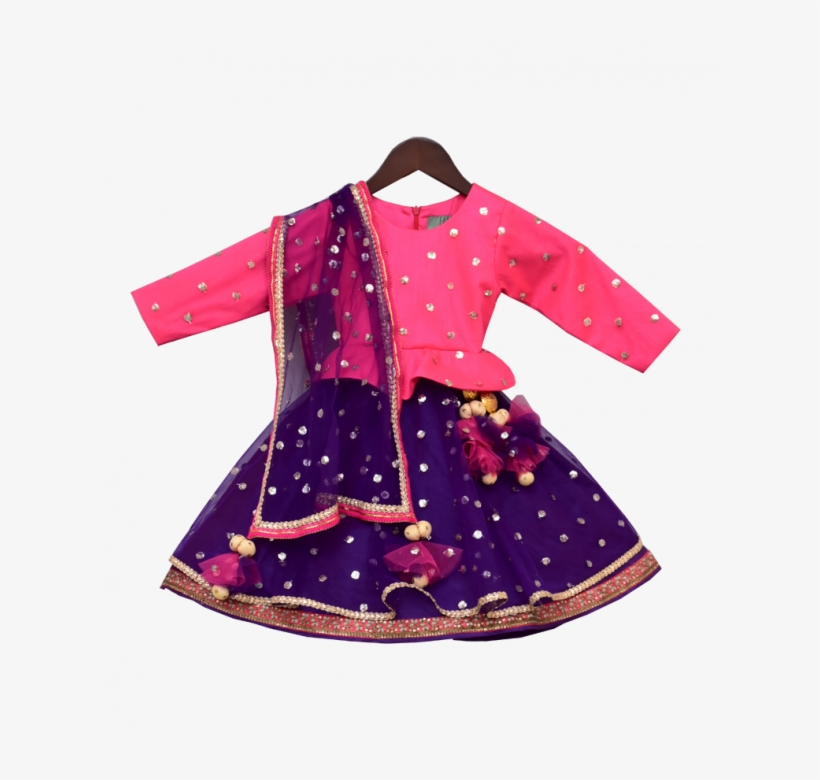 Pink & Purple Sequence Embroidery Anarkali Dress - Embroidery, transparent png #9137078