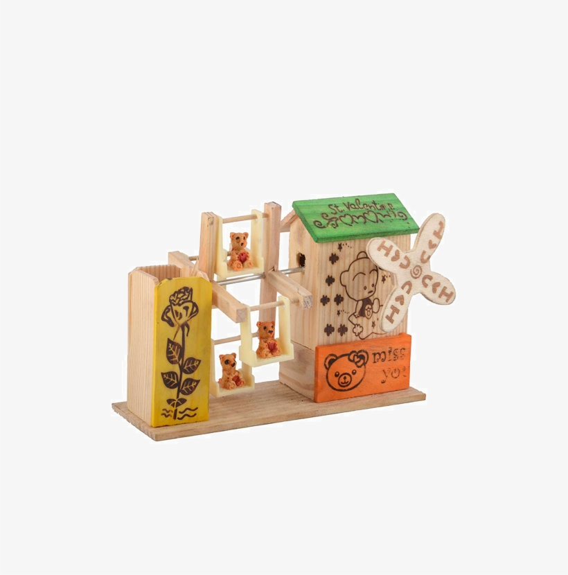 Handcrafted Wooden House With Swing - Plywood, transparent png #9139509