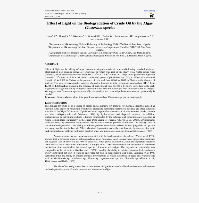 Effect Of Light On The Biodegradation Of Crude Oil - Document, transparent png #9142129