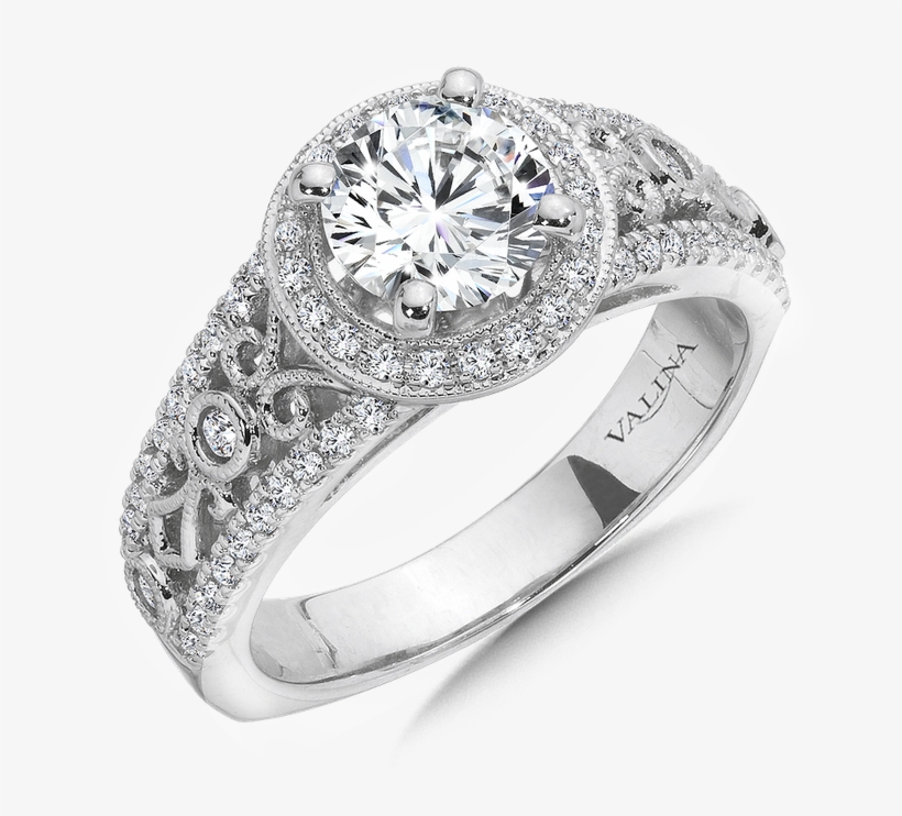 Valina Halo Engagement Ring Mounting In 14k White Gold - Pre-engagement Ring, transparent png #9149989