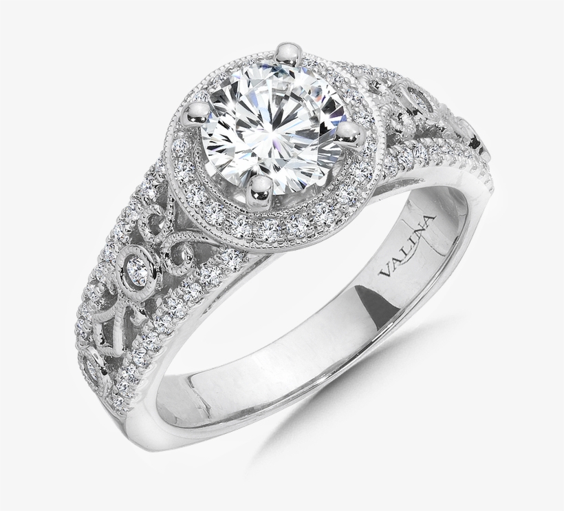 Valina Halo Engagement Ring Mounting In 14k White Gold - Pre-engagement Ring, transparent png #9149989