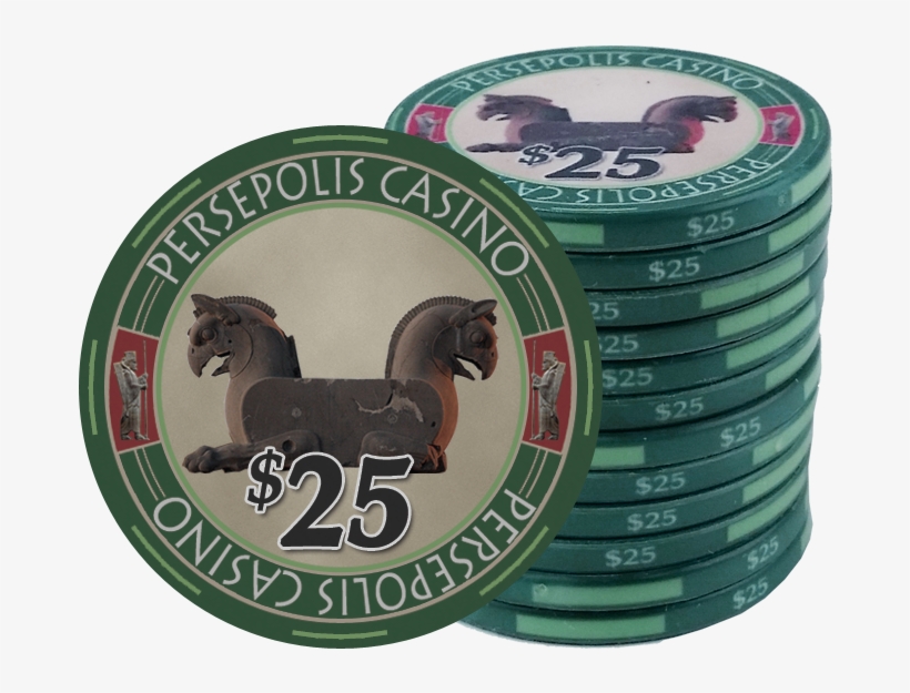 Persepolis Casino Green $25 Ceramic Poker Chip - Stallion, transparent png #9153421