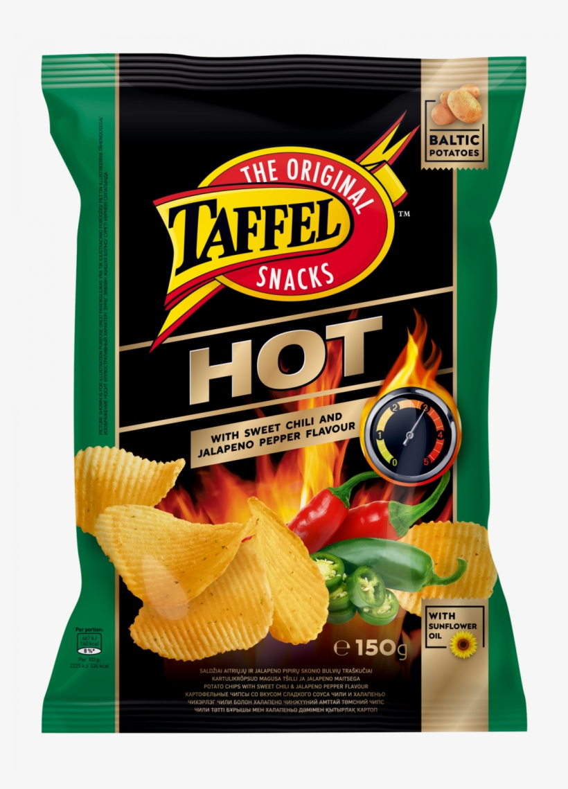 Potato Chips With Sweet Chili & Jalapeno Pepper Flavour - Taffel Hot, transparent png #9154656