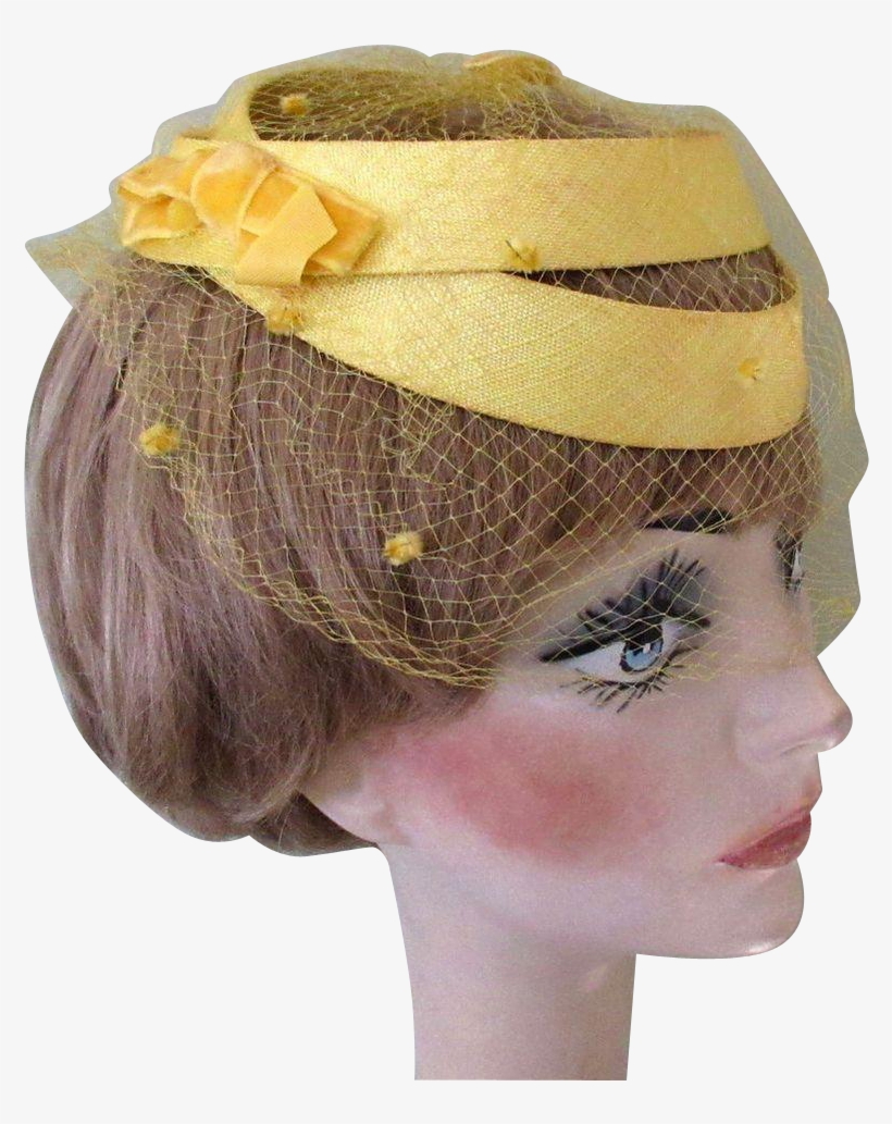 S Vintage Hat Yellow Frame Netting Hats - Headpiece, transparent png #9155031