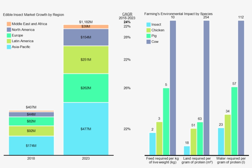 Bar Charts Show Growth In Edible Insect Market And - Edible Water Bubble Chart, transparent png #9161772