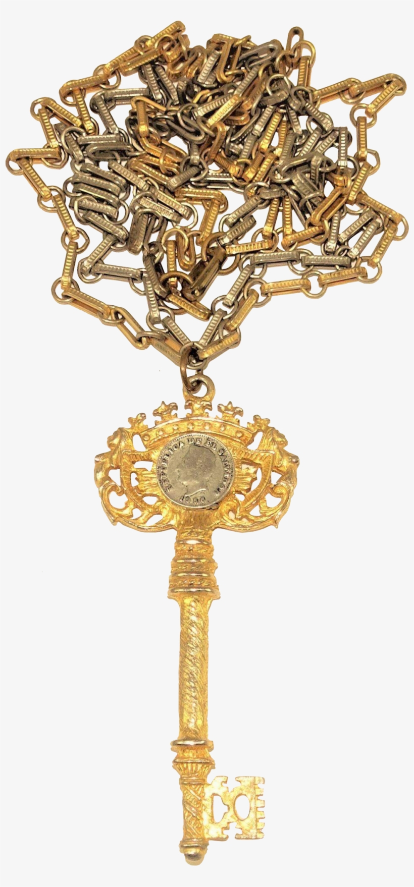 Clip Freeuse Vintage Mcm Coin And Pendant Necklace - Brass, transparent png #9163484