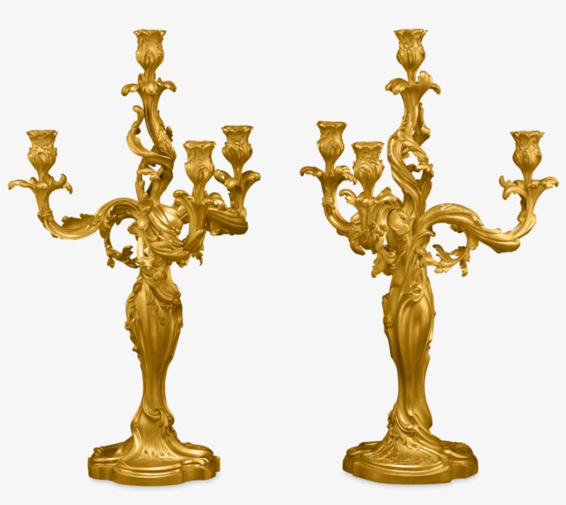 Pair Of 19th Century Doré Bronze Candelabra - Antique, transparent png #9163778