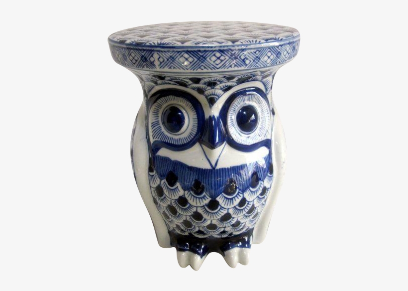 Ceramic Blue & White Owl Garden Stool Plant Stand - Owl, transparent png #9172019