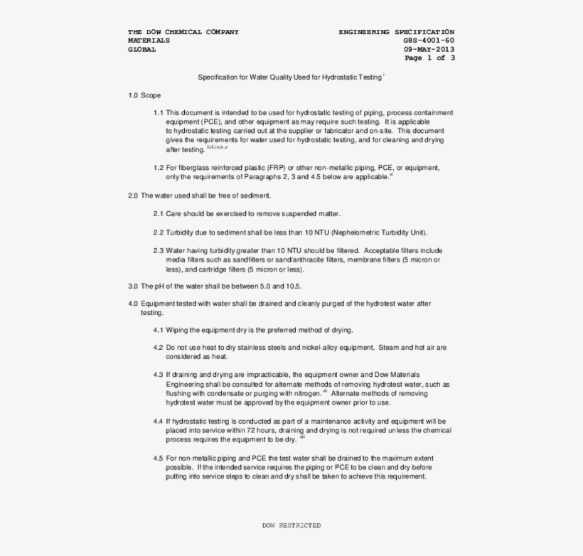 The Dow Chemical Company Engineering Specification - Document, transparent png #9175312