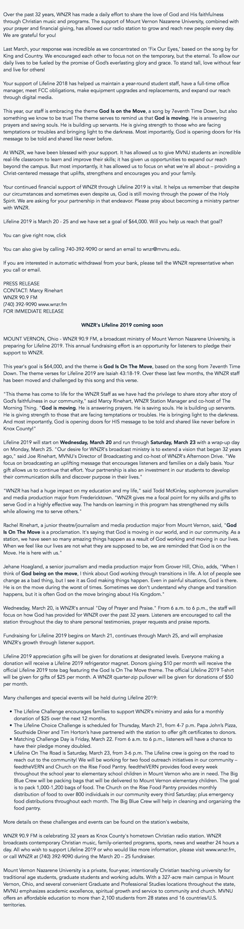 Over The Past 32 Years, Wnzr Has Made A Daily Effort - Document, transparent png #9177288