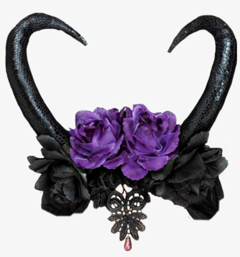 #horns #crown #flowers #purple #black #goth #gothic - Forest Fairy Queen Headband, transparent png #9177990
