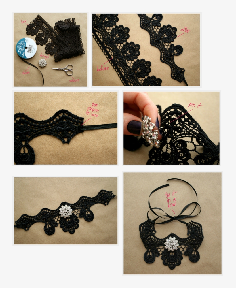 Collar De Blonda Y Cinta - Diy Choker, transparent png #9185654