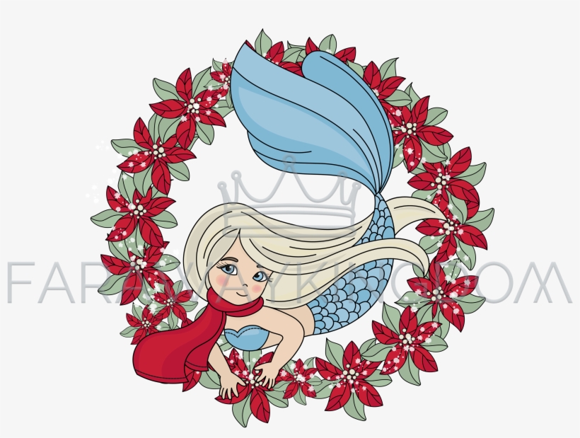 Mermaid Christmas Portrait Cartoon Vector Illustration - Retrato Para Año Nuevo, transparent png #9189312