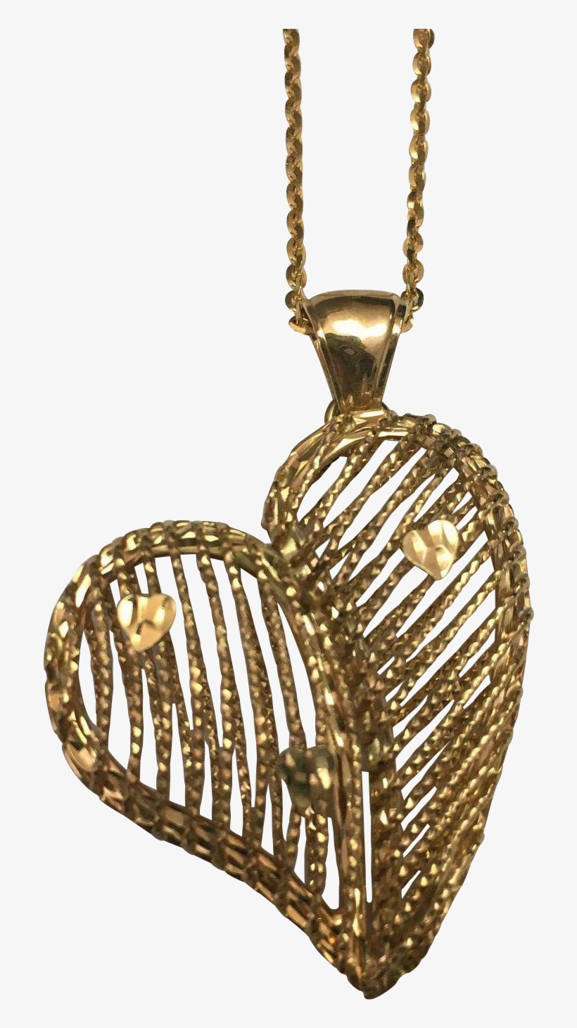 14 K Yellow Gold Fancy Wire Puffed Heart Necklace Found - Locket, transparent png #9191332