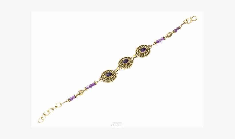 Brass Bracelet Golden Oval Circles Amethyst Points - Chain, transparent png #9194521