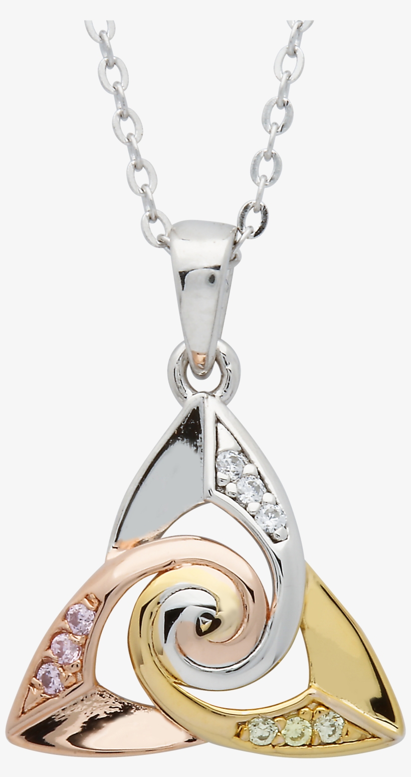 Silver Cz Trinity Spiral Centre Tri Colour Pendant - Locket, transparent png #9195897