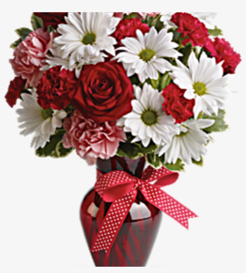 Carns And Daisies With Red Roses - Teleflora Hugs And Kisses Bouquet, transparent png #9196147