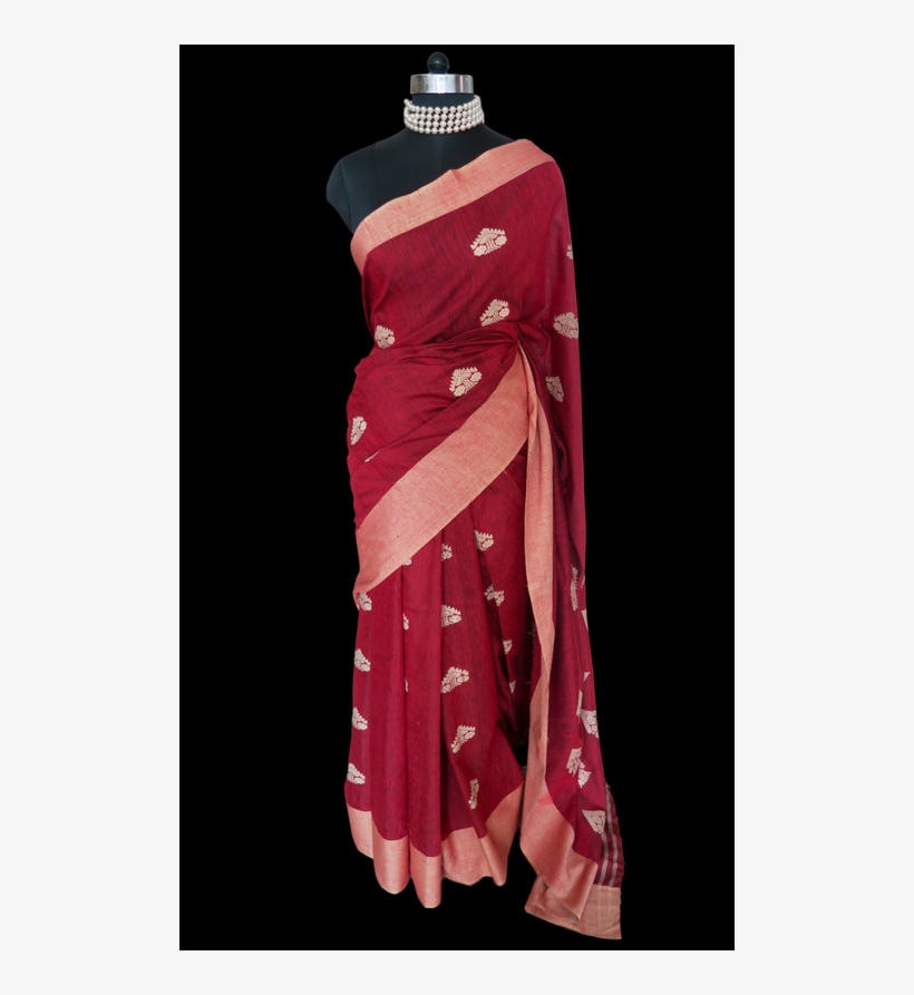 Organic Eri Silk Saree In Maroon Accentuated With Muga - Silk, transparent png #9199403