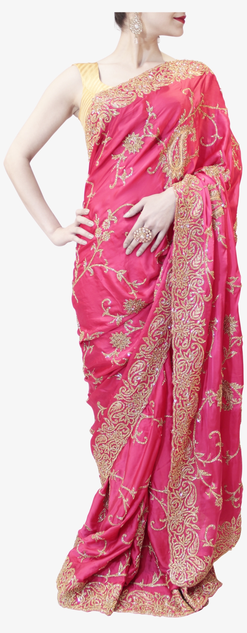 Pink Saree - Pink Saree Png, transparent png #9199583