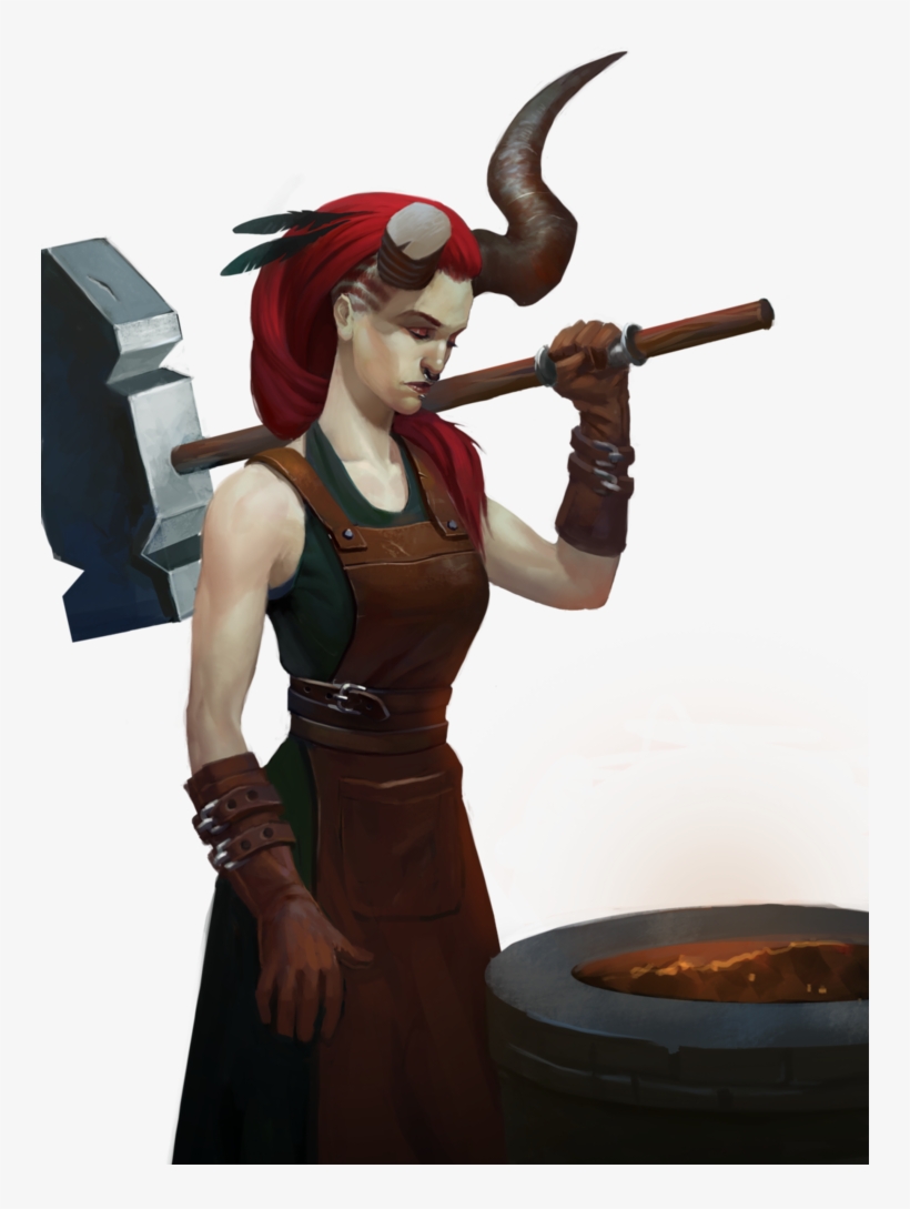 #tiefling #redhair #demon #blacksmith #hammer #horns - D&d Tiefling Blacksmith, transparent png #921290