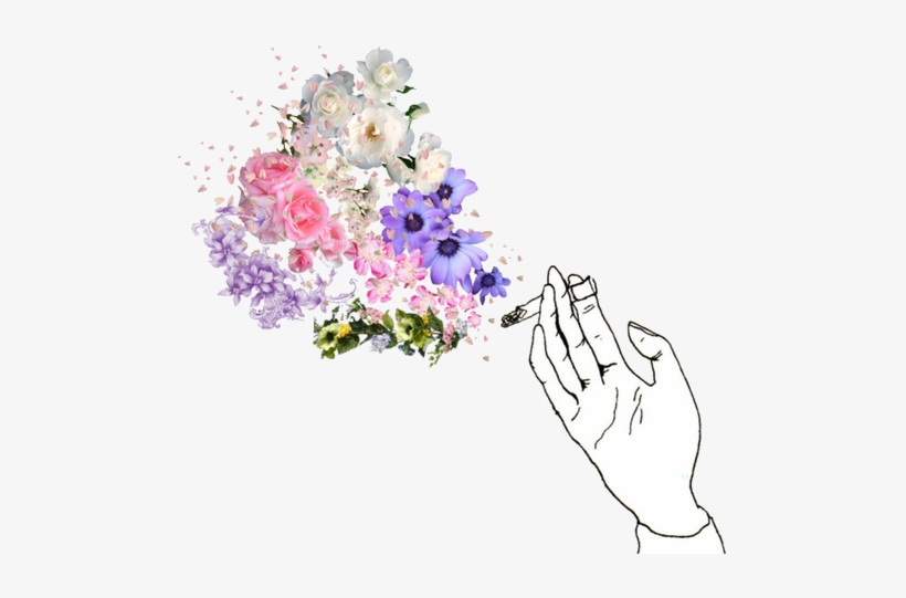 Cigarette, Flowers, And Smoke Image - Cigarette And Flower Drawing, transparent png #922866