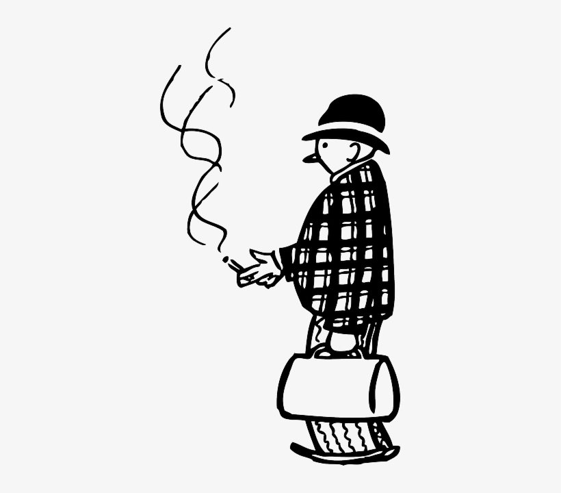 Man, Person, Smoking, Smoke, Suitcase, Funny, Cigarette - Smoking Clipart Black And White, transparent png #923222