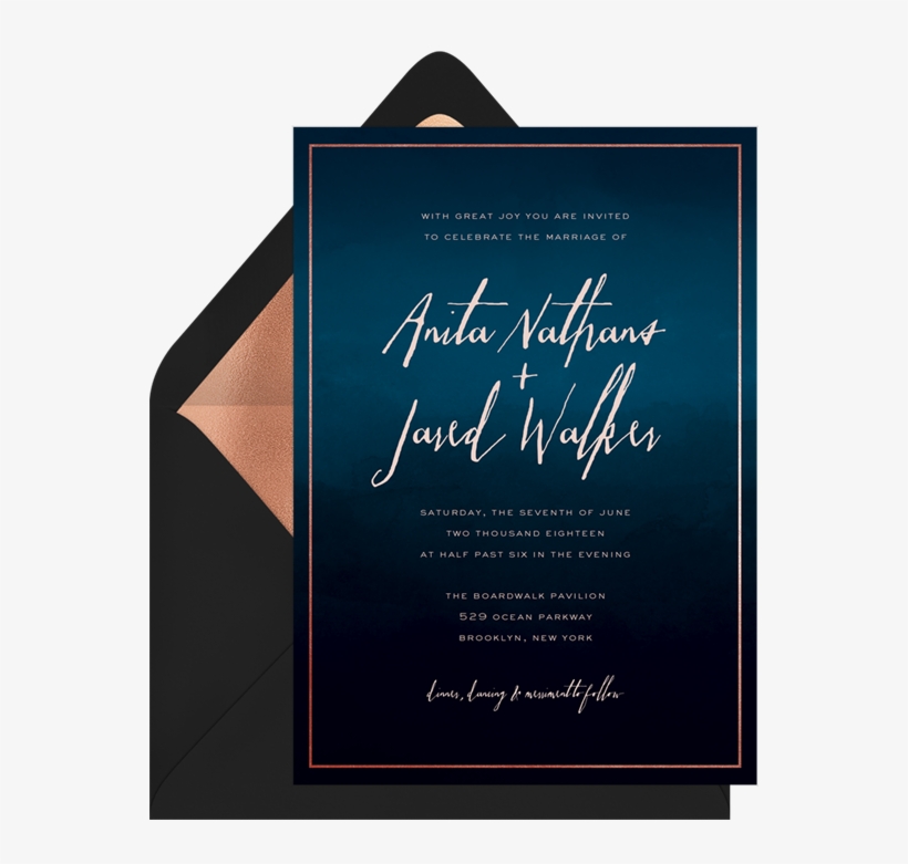 Dark Ombre Watercolor By Signature Greenvelope - Wedding Invitation, transparent png #925668