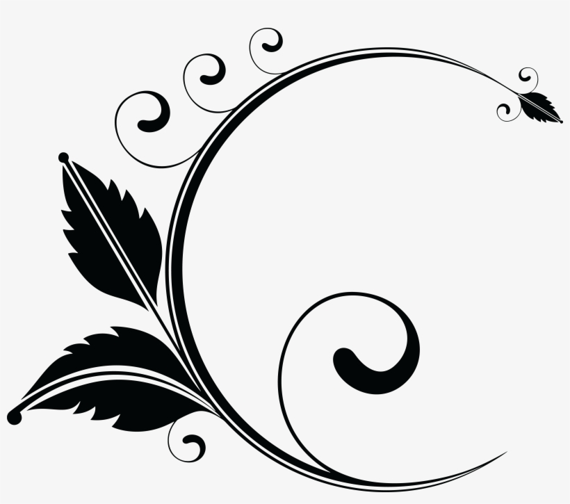 Free Clipart Of A Floral Design Element - Floral Clipart Black And White, transparent png #925906