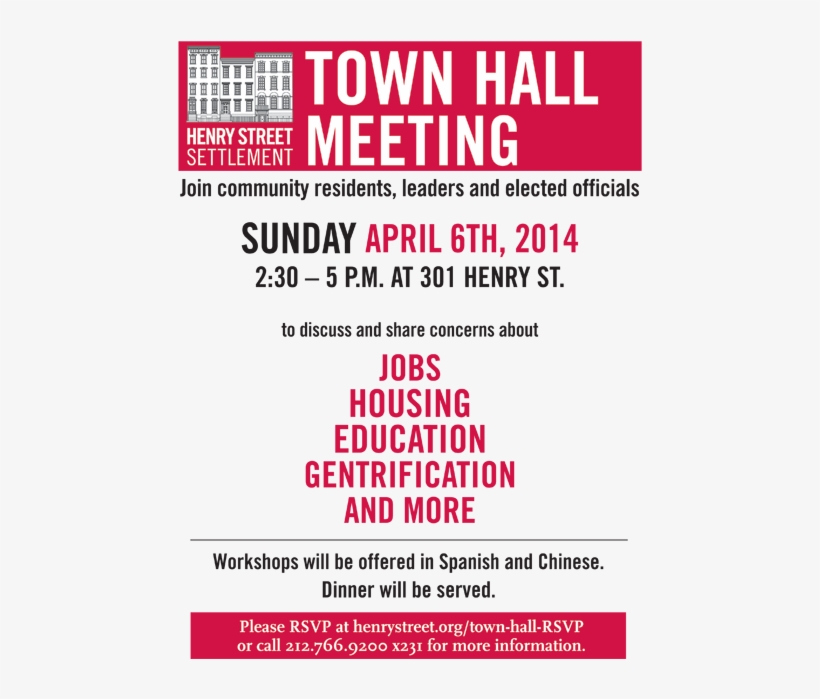 Henry Street Settlement Town Hall April - B1 Preliminary, transparent png #926667