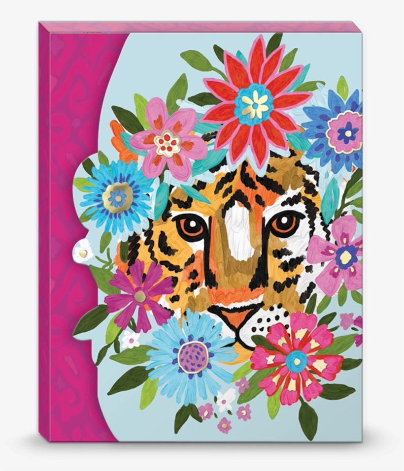 Floral Tiger Portfolio Pocket Note Pad - Floral Design, transparent png #9201870