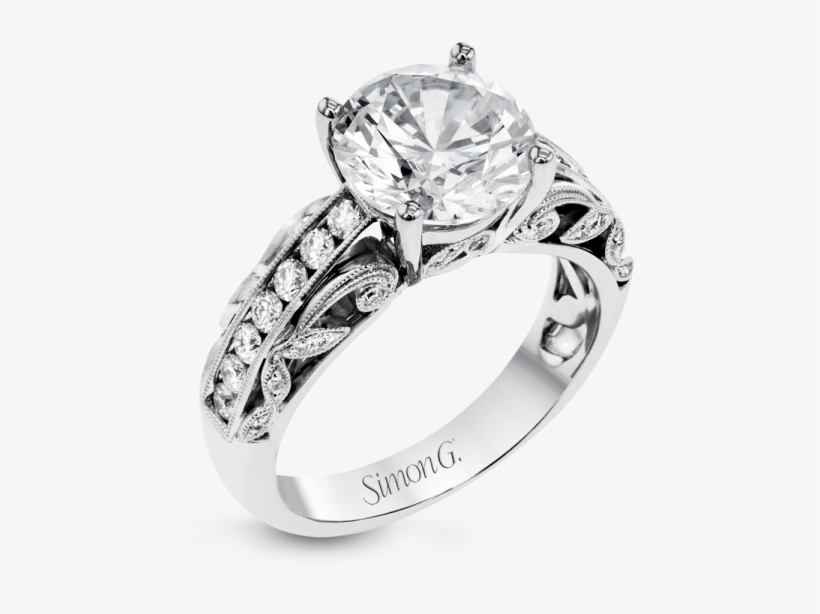 Simon G 18k White Gold Filigree & Leaves Design Diamond - Ring, transparent png #9204855