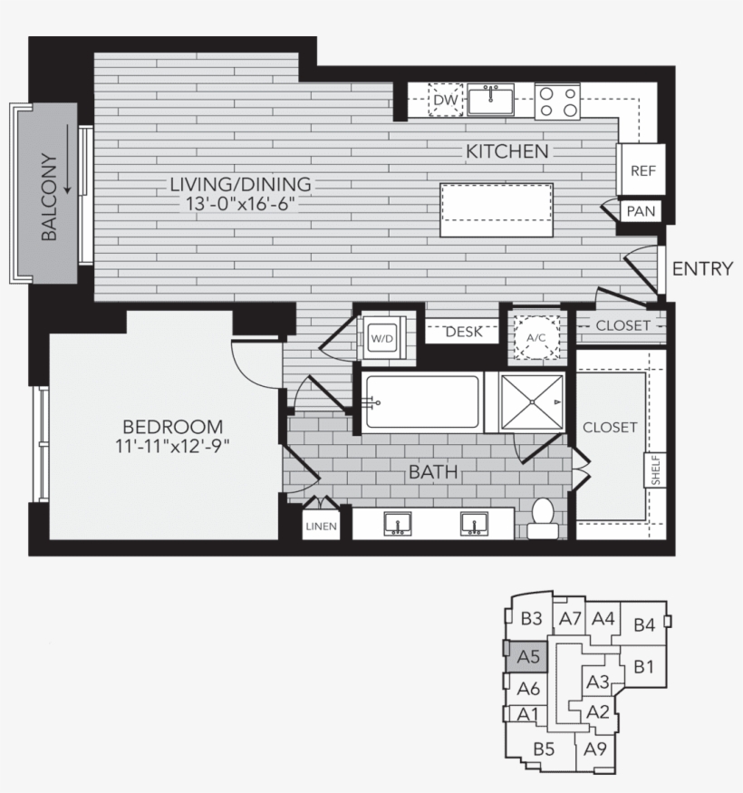 A5 Houston One Bedroom Apartment Floor Plan - Floor Plan, transparent png #9205749